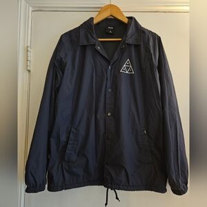 HUF Men's Dark Blue Snap Close Light Weight Jacket Size Medium